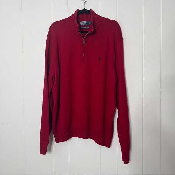 Polo Ralph Lauren Red 1/4 Zip Up Sweater 100% Cotton Men's XXL - Picture 1 of 9